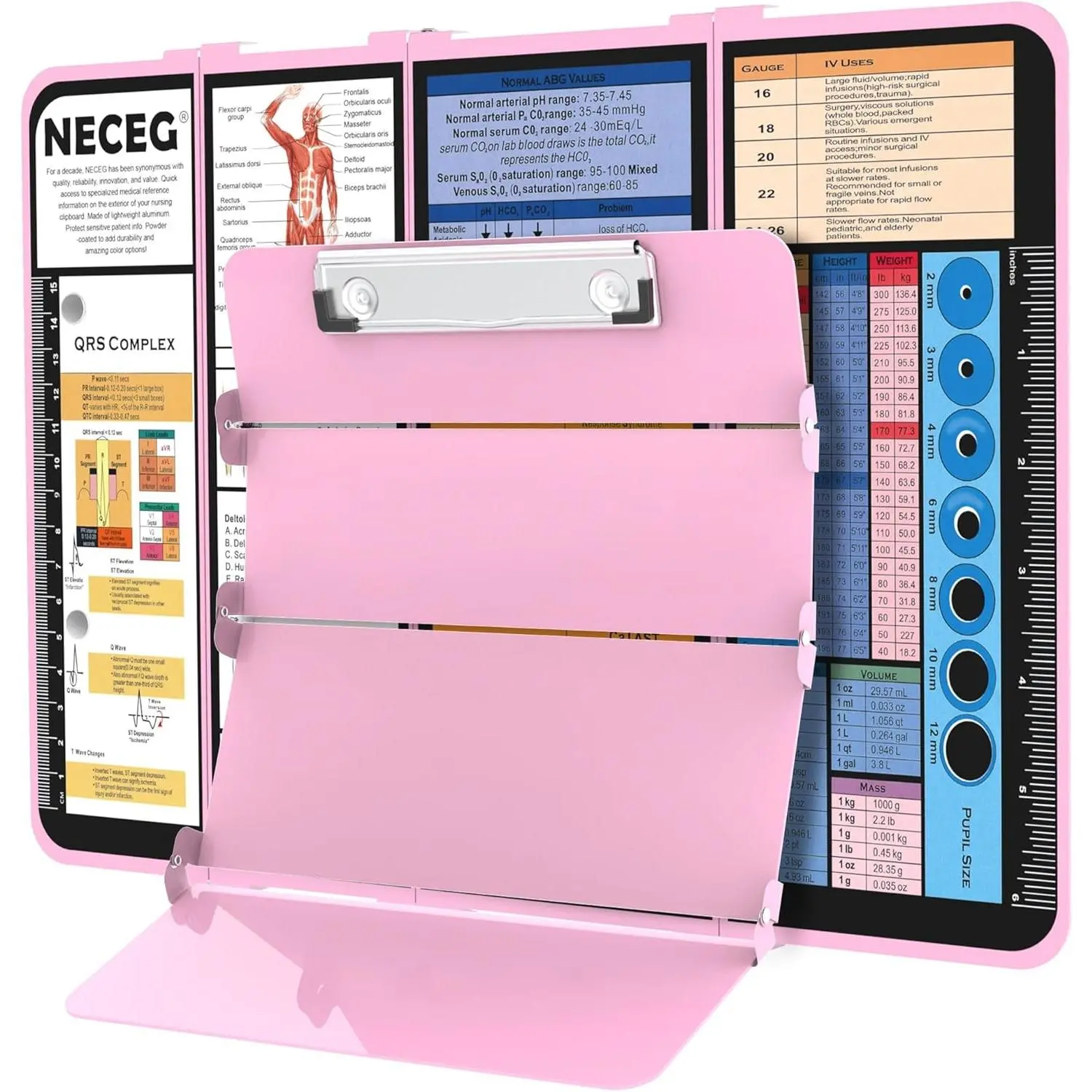 Nursing Clipboard Foldable-4 Layers Aluminum Nurse Foldable Clipboard Nursing Medical Edition Cheat Sheets, Pocket Size Pen Clip for Nurses Students School and Doctors-Pink