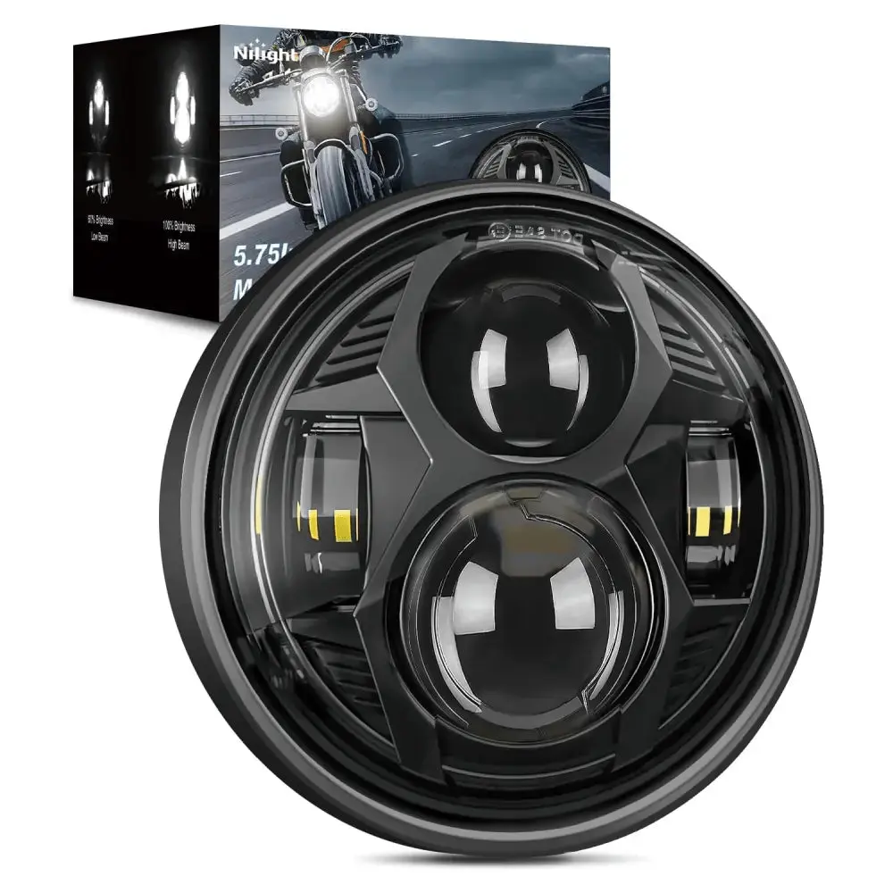 Nilight 5.75in Black Metal LED Headlight Unit - Cooling Motorcycle LED Light with Anti-Flicker, Plug & Play for Low Rider, Sportster, Aluminum Alloy Frame