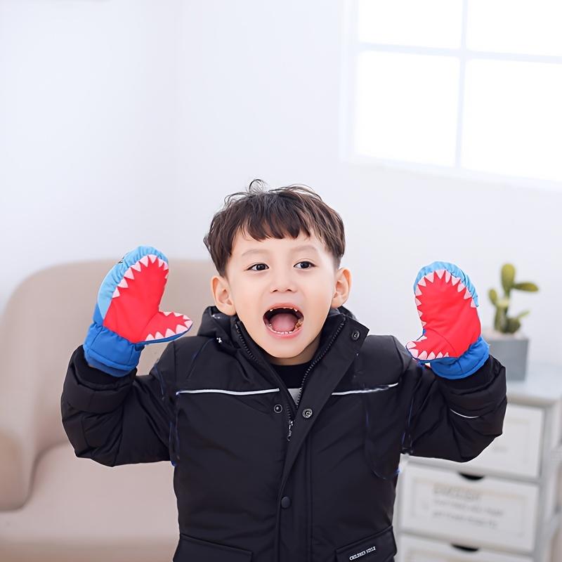 Kids Ski Gloves - Thermal High Quality Windproof Cold Weather Gloves with Shark Design, Adjustable Strap for Boys & Girls - Winter Sports, Snowboarding, Skiing - Christmas Gifts (Blue), Snowboarding Gear