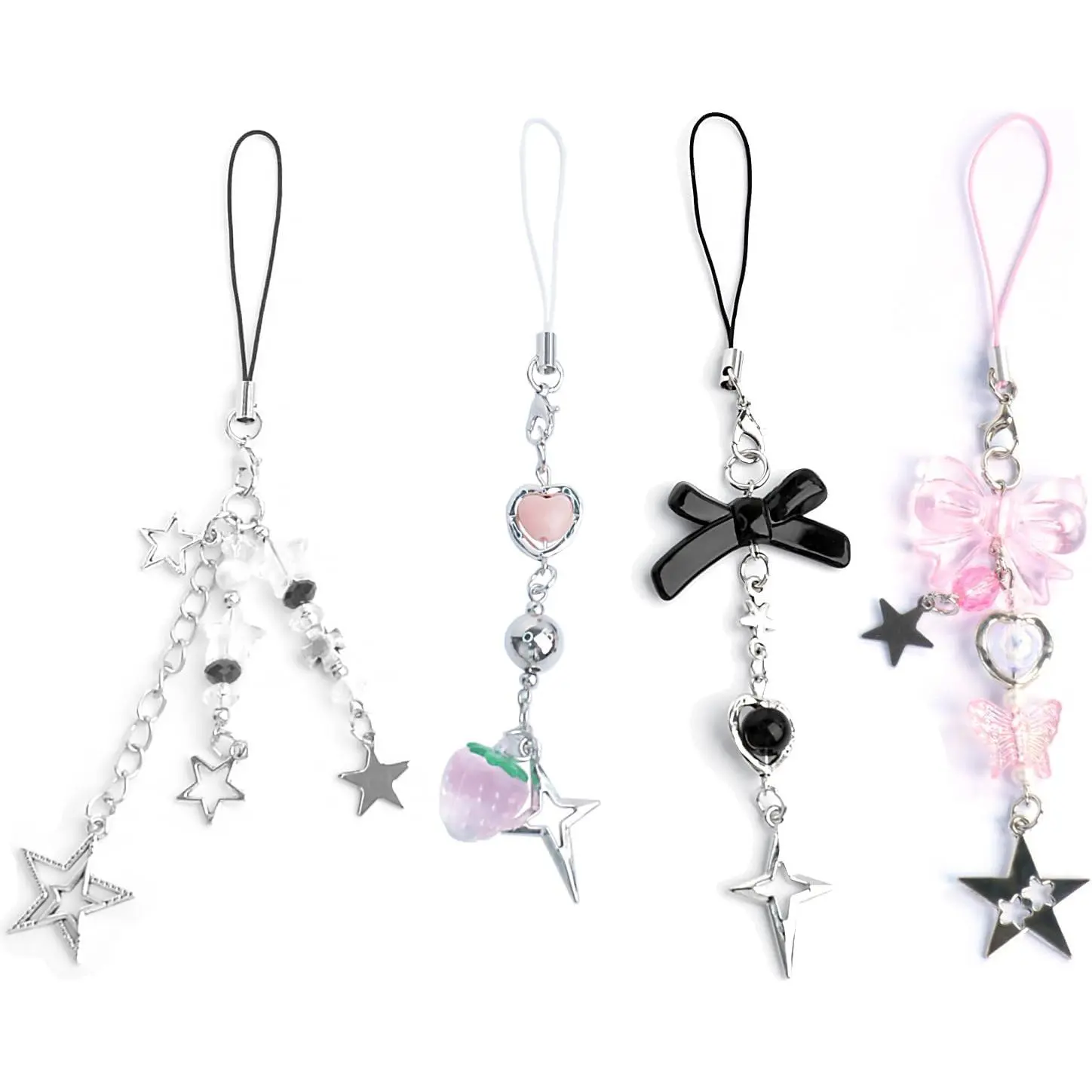 1-4PCS Cute Phone Charms Aesthetic Y2K Cellphone Charms Strap  Strawberry Butterfly  Charm Y2K Accessories for Phone Bag  Airpods Camera Pendants Decor