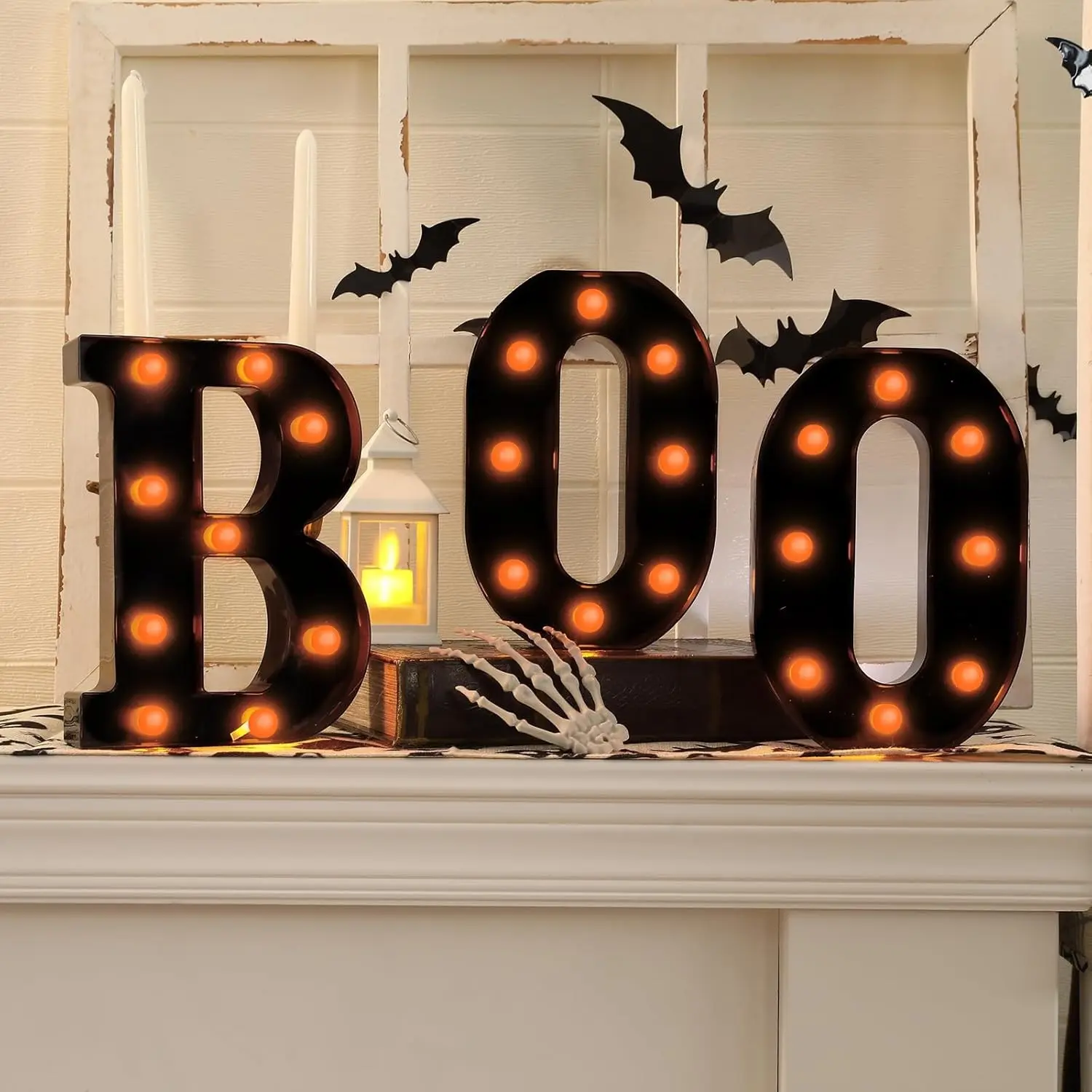 Halloween Decoration Set, Glowing Boo Letter Signs, 3 Pieces, Kitchen Table Fireplace Party Decor, Indoor Halloween Ornaments