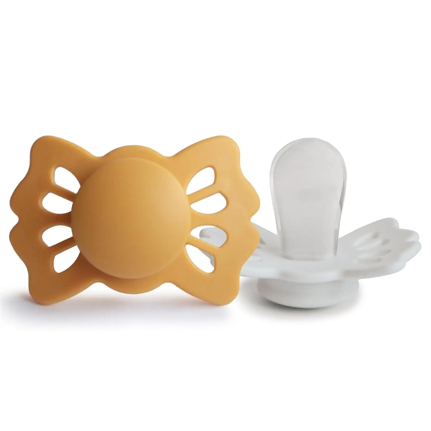 SilkySoft Silicone Baby Pacifier - Smooth Texture, Symmetric Shape, Infant Size, BPA-Free Symmetrical Soother for 0-6 Months Babies, Made in Denmark, Honey Gold & Cream