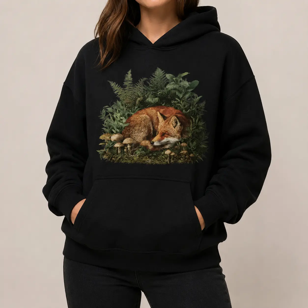 Retro 90's Red Fox Sleeping In Mushrooms Vintage Wildlife Unisex Sweatshirt