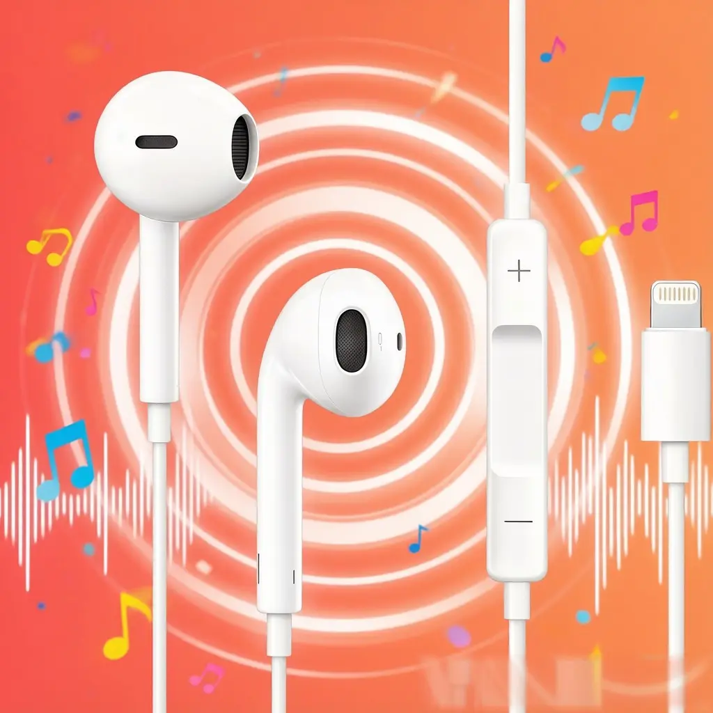 Wired Earphones with Lightning Connector, Earbuds with Microphone and Remote Control, Compatible with iPhone, 1pc, In Ear Headphones