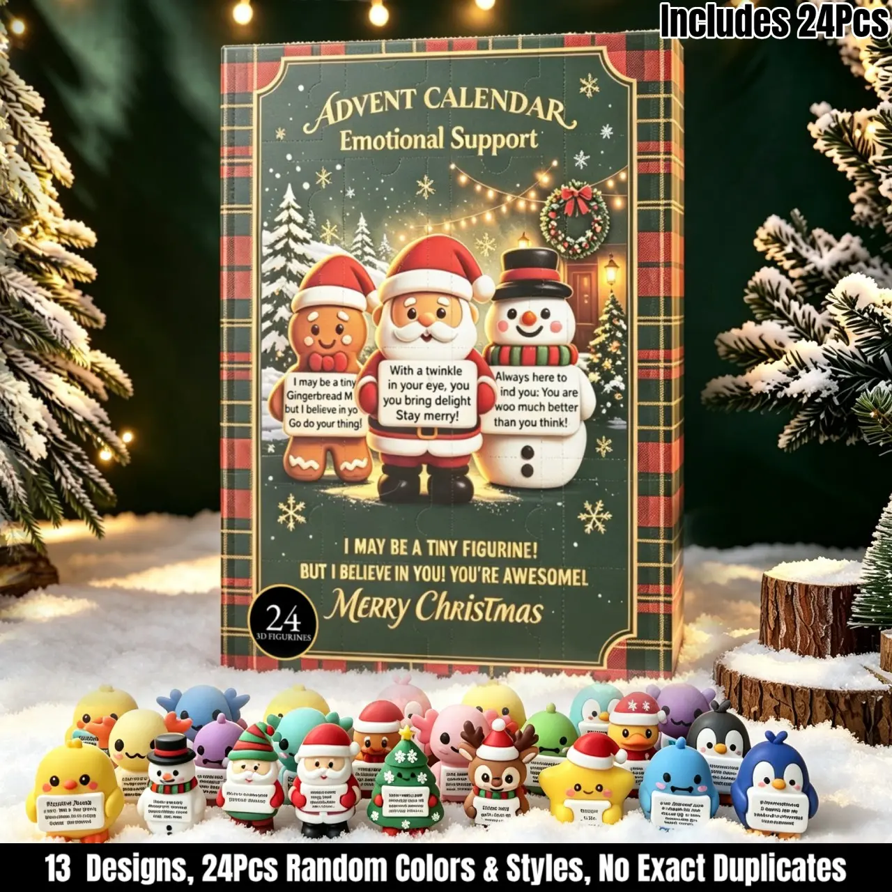 2026 Advent Calendar, 24 Days Christmas Countdown Surprise Box with Mini Figurines, Emotional Support Holiday Gift for Daughter Son Friends Colleagues, Xmas Stocking Stuffer Fillers，Comfort Thanksgiving Christmas Present
