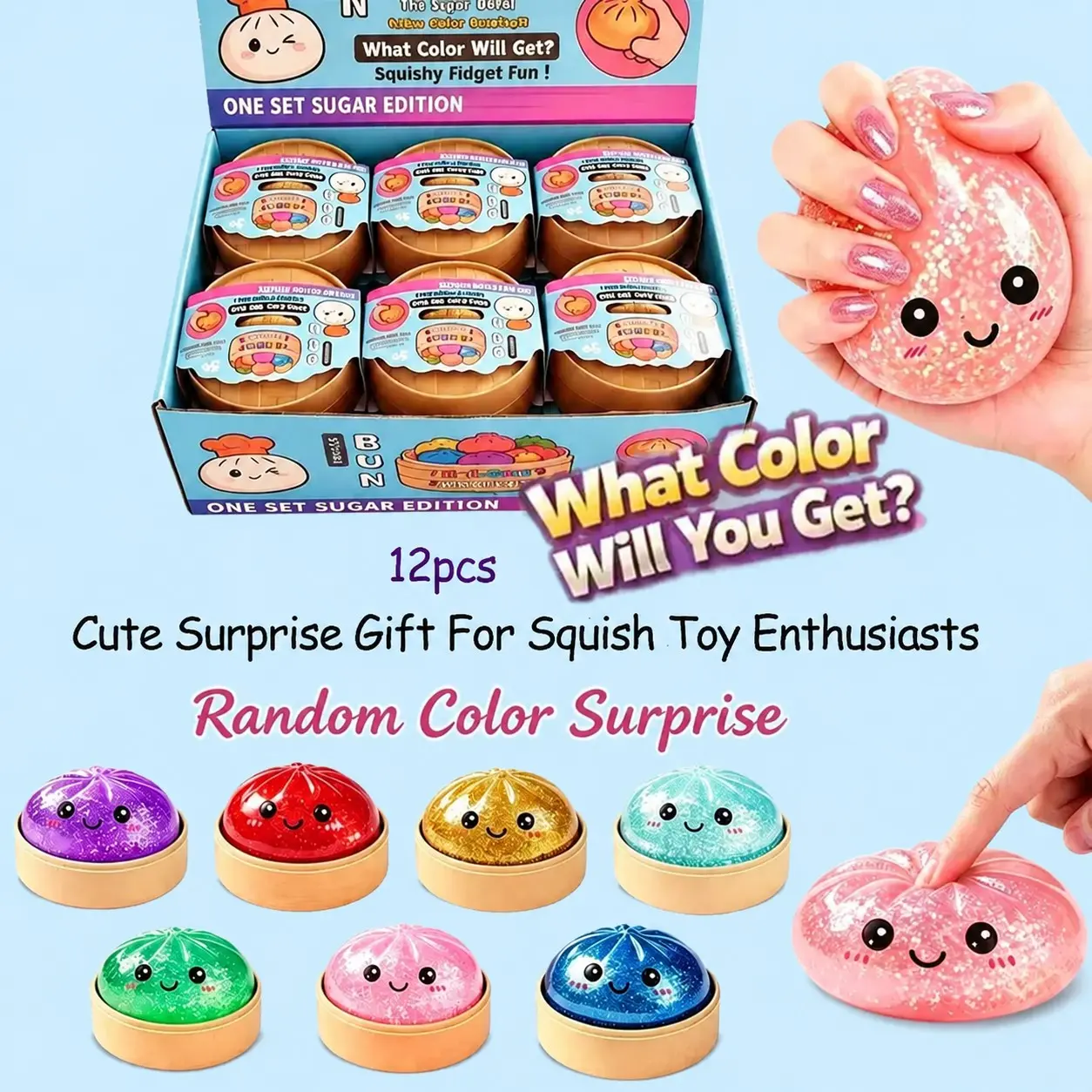 Sparkly Dumpling Baozi Surprise Blind Box Collection, Slow Rebound Squeeze Glitter Squishy Anxiety Relief Toy, Limited Rare Mystery Gift Package, Tabletop Decor Portable Office Decompression Souvenir, Sparkly Squishies, Glittery Squishies