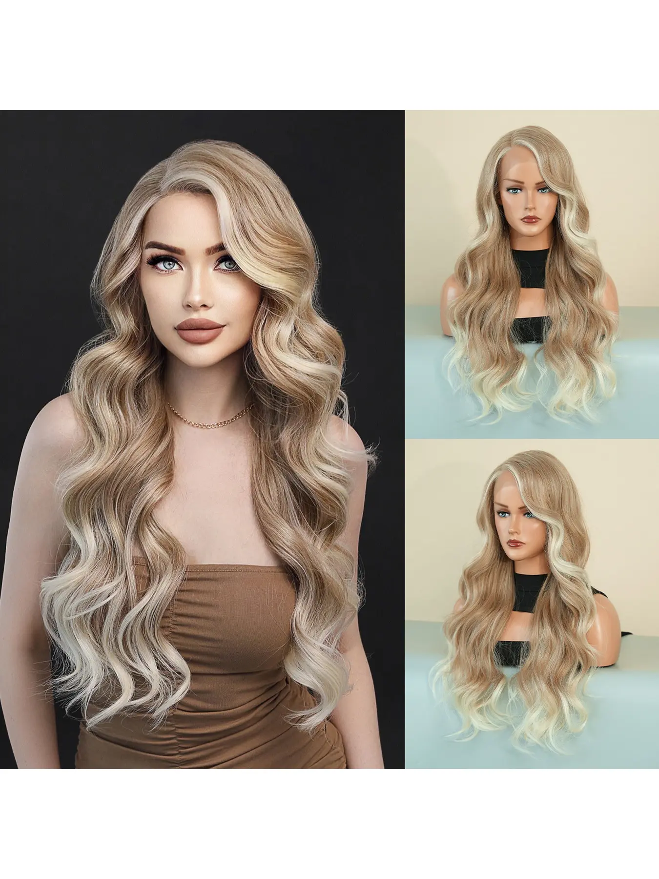 Light Blonde Long Wavy Lace Front Headband Wig Side Swept Bangs Soft Synthetic Fiber Ultra Comfortable Breathable Lightweight for Daily Wear Trendy Street Photography Look