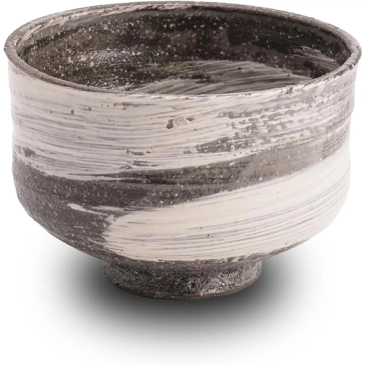 Handmade Ancient Traditional Ceramic Shigaraki Ware Charcoal Matcha Tea Bowl - 16.9 oz White Hakeme Chawan for Tea Ceremony, Everyday Use