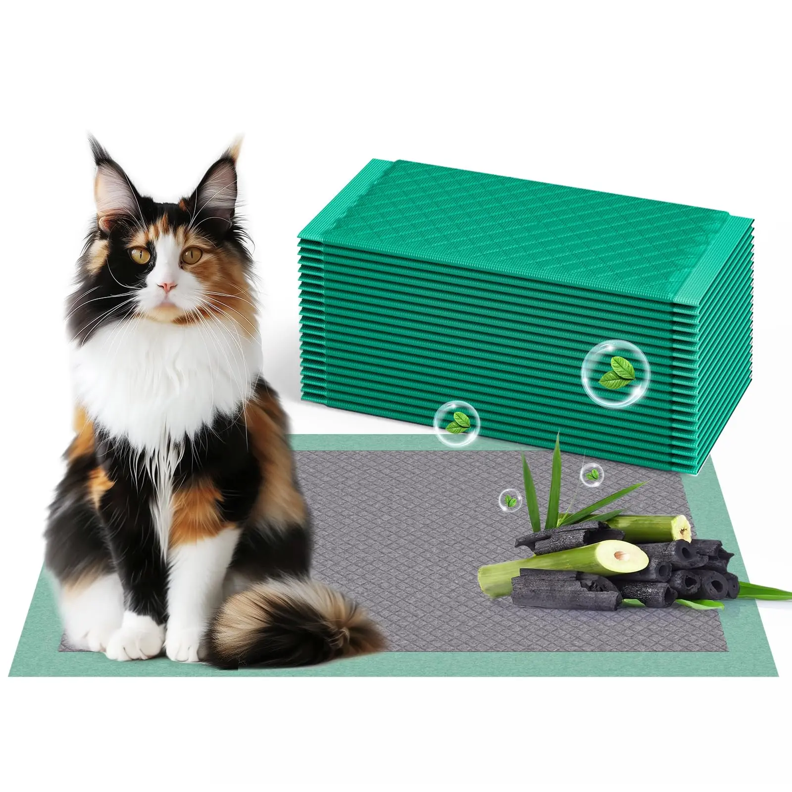 Gardner Pet Cat Pads Refills for Litter Box 20Counts, 16.9"x11.4" Odor Control Unscented Cat Pee Pads, Cat Liiter Pads with Activated Carbon for Breeze Litter System(Green)