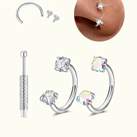Horseshoe Nose Ring Set, Nose Ring Jewelry, Body Piercing Jewelry, Hypoallergenic Stainless Steel Lip & Cartilage Piercings, Heart Star Design, All-Seasons Wear, Unisex