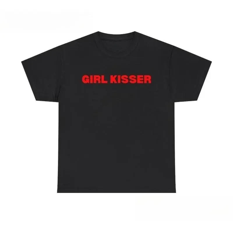 Unisex Loose-Fit Oversized Plus-Size XXXXL Girl Kisser Graphic Sports Top, LGBTQ Pride Rainbow Kiss Apparel, Humorous Sassy Statement Tee