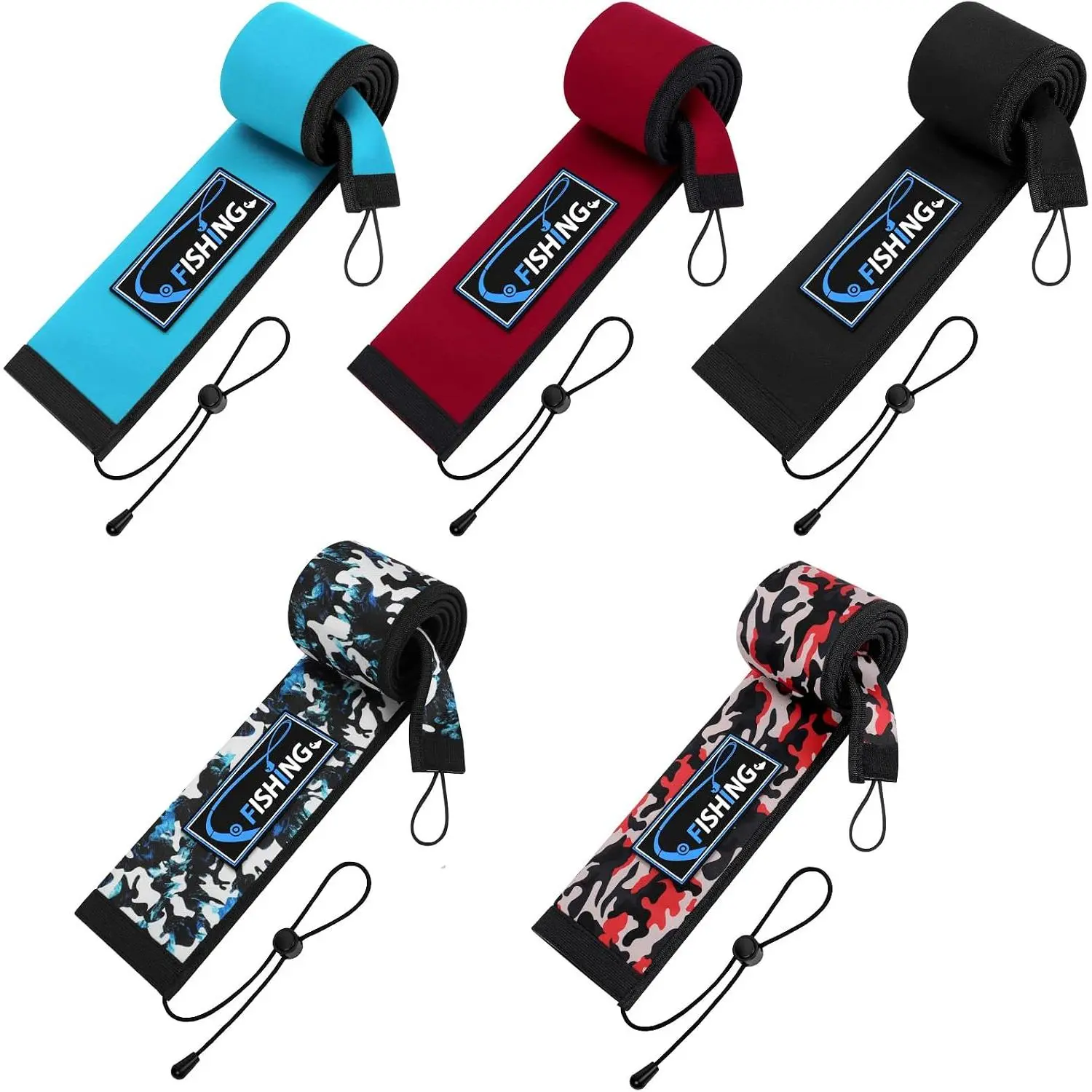 Neoprene Fishing Rod Sleeves for Casting, Spinning, Trolling Pole - Protective Cover Rod Sock with  Loop & Lanyard- Floating, Puncture Resistant, Lightproof