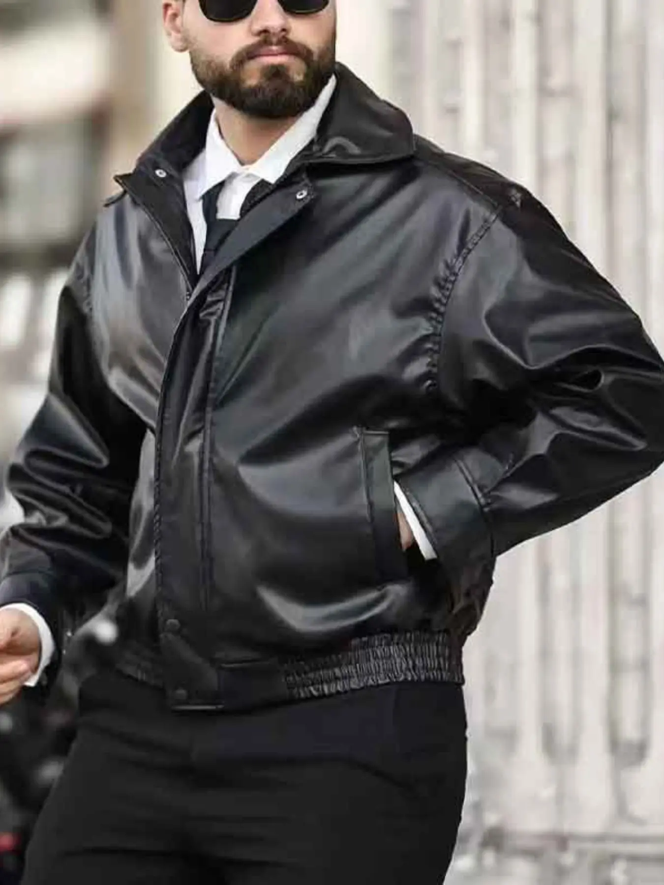 Spring Autumn New Loose Pilot Leather Jacket for Men, Classic Vintage Lapel Button Motorcycle Style Casual Windproof Outerwear Aesthetic Coat