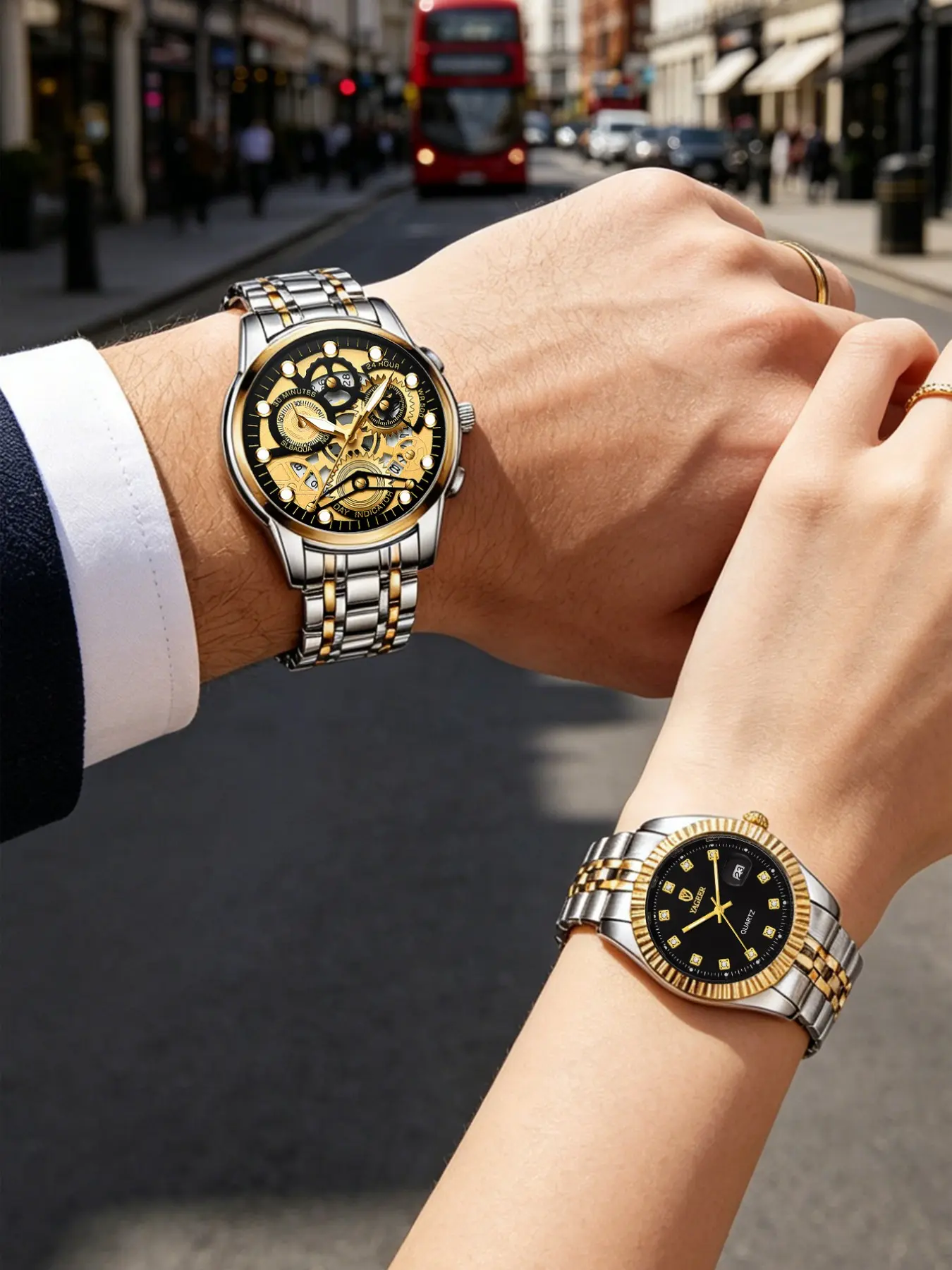 2 Piece Couple Watches Stainless Steel, Durable Watch, Elegant Fashion, Valentine's Day Gift, Analog-Digital Quartz, Round Dial, Casual Style