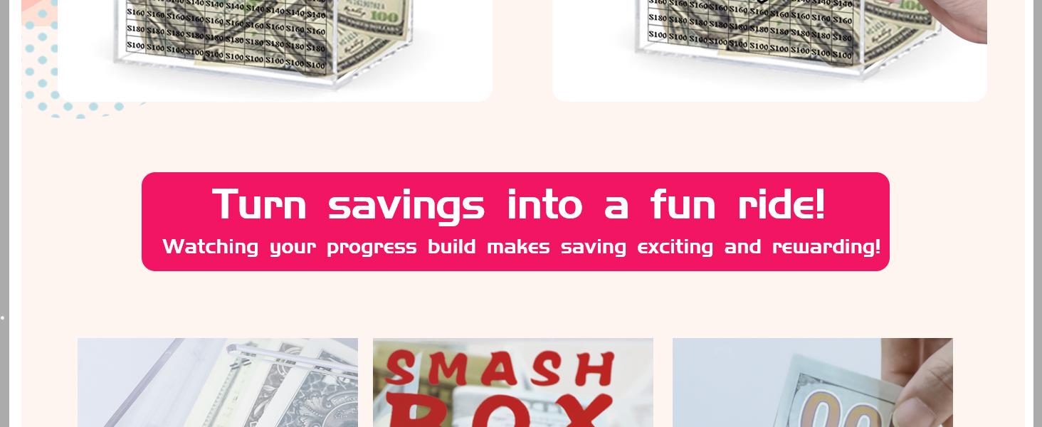 10k Smash Box for Money, Unbreakable Piggy Bank for Adults Save $10,000 Money Saving Challenge Box, Clear Acrylic Saver Box for Cash Must Break to Open