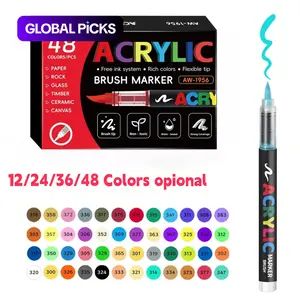 Acrylic Paint Marker Pen, 1 Set Soft Brush Tip Strong Coverage Acrylic Paint Marker, Quick Drying Waterproof Art Marker for Canvas, Rock, Wood, Timber, Stone, Glass, Ceramic, Fabric Painting #GLOBAL PICKS