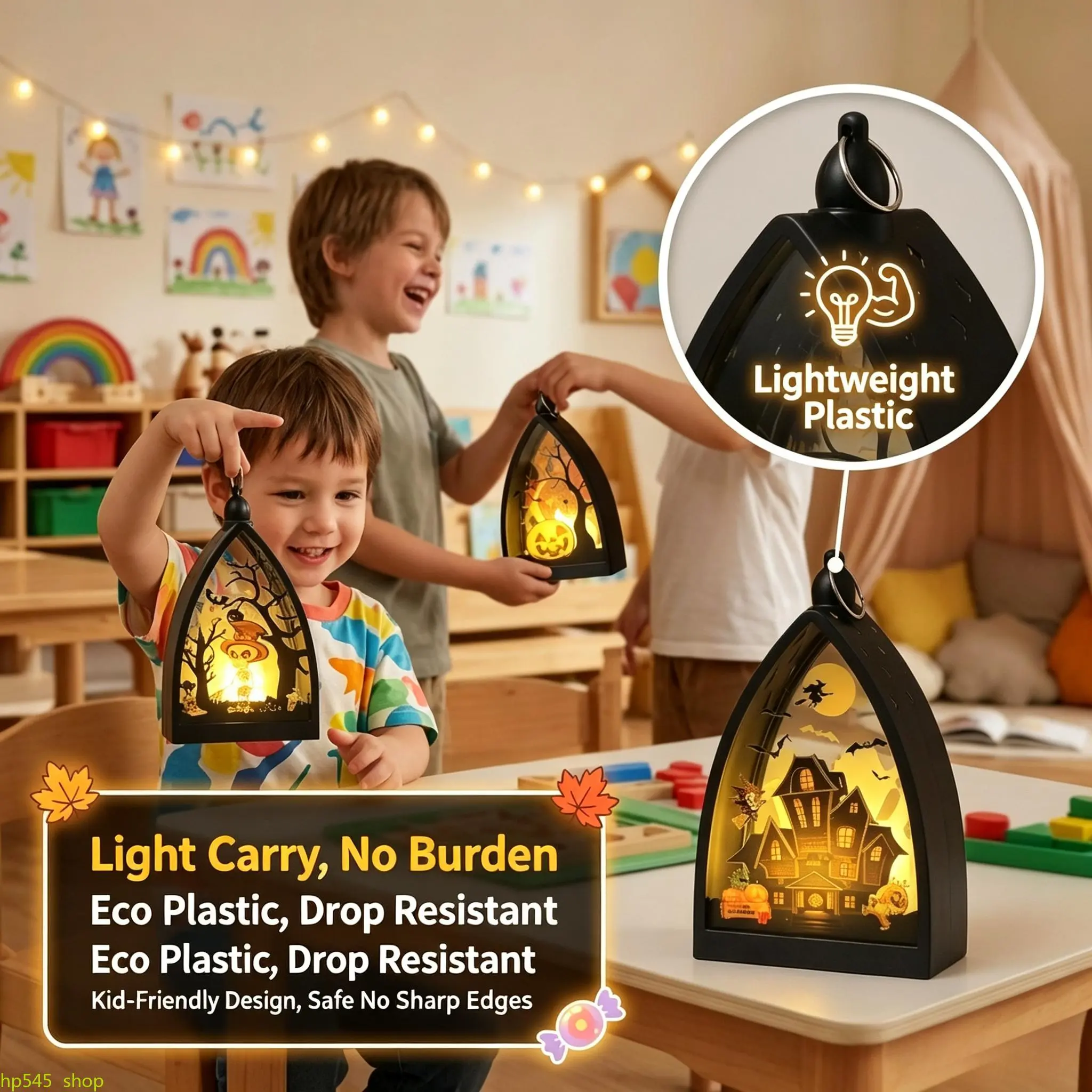 Vintage Halloween Lantern, Portable Spooky Decor with Witch & Pumpkin Cutouts, LED Lamp with Flickering Flameless Candle, Hanging Handle & Weighted Base for Tabletops, Ornaments travelessentials, Spooky Halloween