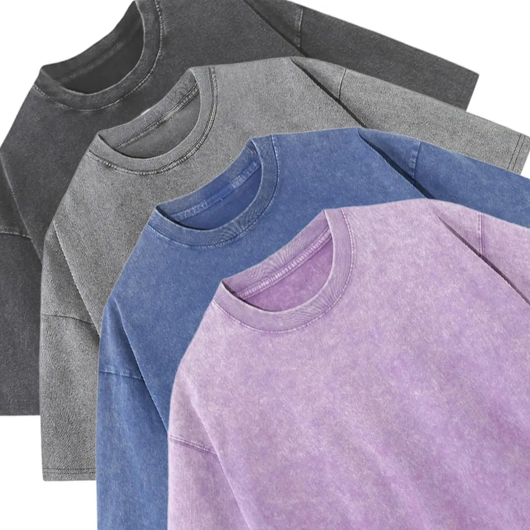 Unisex 4‑Pack Vintage Minimalist Baggy Loose Fit Washed Cotton Plain Round Neck Short‑Sleeve T‑Shirts‑Tops for Workout, Casual Wear,back to school,back to school shopping, Fashion Apparel, Unisex Clothes Crewneck Tshirt Basic Streetwear