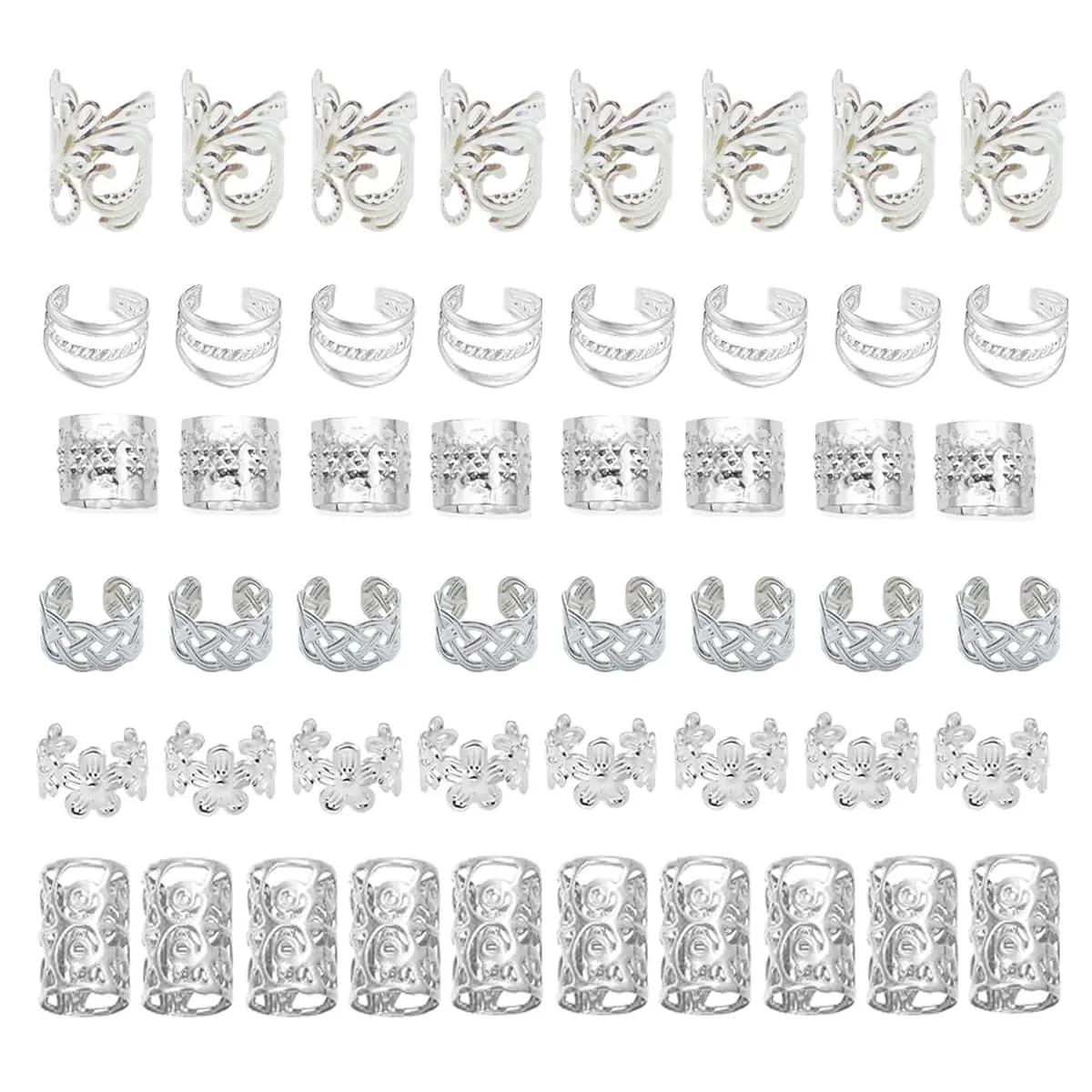 60 count Hair  Braid Cuffs  hair Jewels for Women Dreadlock Hair Charms Adjustable Hair Rings Loc Decorations Accessories