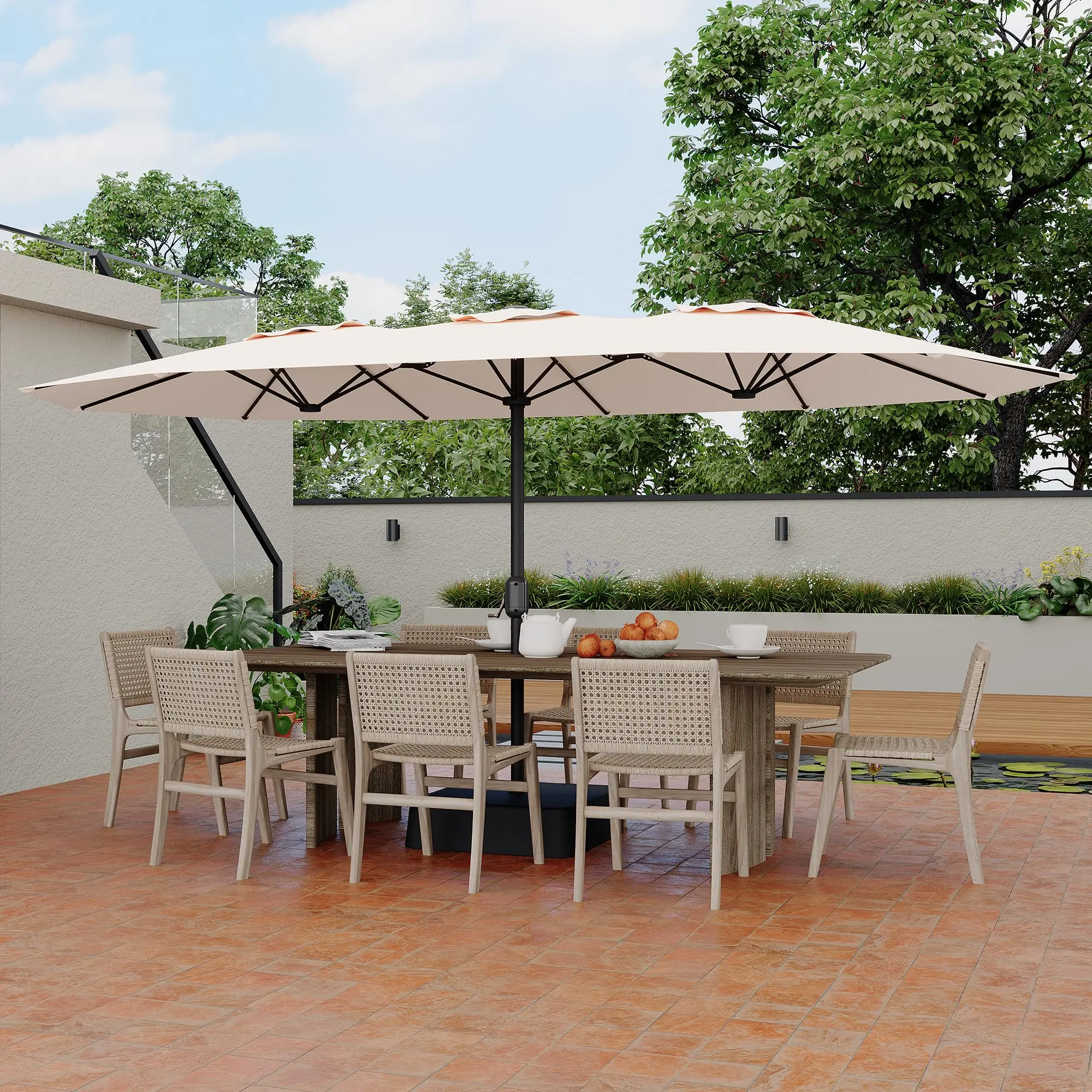 All-Weather Outdoor Beach Umbrella – Waterproof Parasol with Heavy Duty Base – Sturdy Sun Shade for Backyard, Balcony, Deck