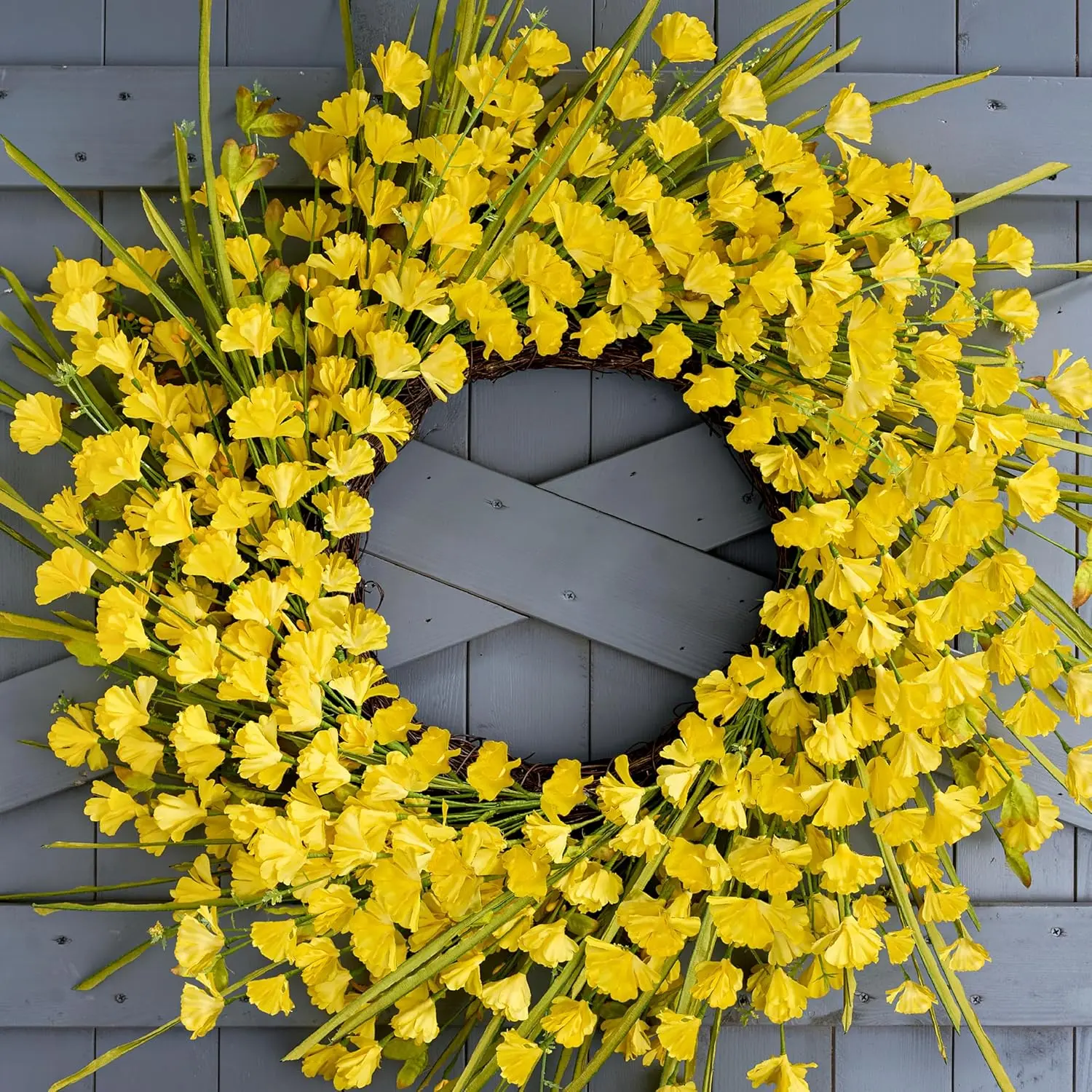 24 inch Artificial Spring Summer Yellow Wreath with Flowers Berries for Front Door Porch Farmhouse Wall Indoor Home Decoration