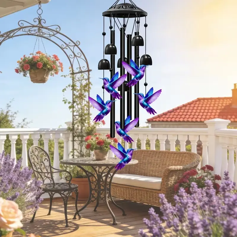Vibrant Blue Gradient Hummingbird Wind Chime, Weatherproof Outdoor Hanging Decor, Cute Bird Art Ornament, Unique Gift for Garden Lovers