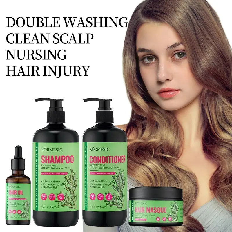 KORMESIC Rosemary Mint Hair Care Set, Biotin Wash Bundle, Shampoo /Conditioner /Hair Oil, Biotin Infused for Oil Control & Hair Strengthening, Repairs Damaged Hair, Cleanses Scalp, Nourishes & Adds Shine, Suitable for All Hair Types
