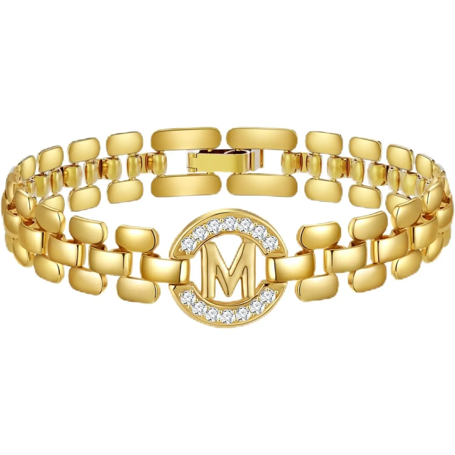Initial Bracelets  Women, 14K Gold Plated Letter A-Z Bracelets with Diamonds,Thick Chain Bracelet  Women trendy Jewelry Gifts