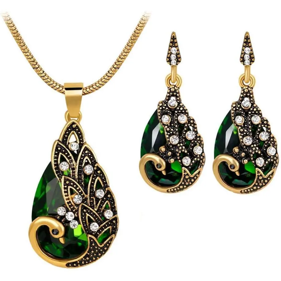 Women  Peacock Pendant Earrings Necklace  Wedding  Set Durable and Useful