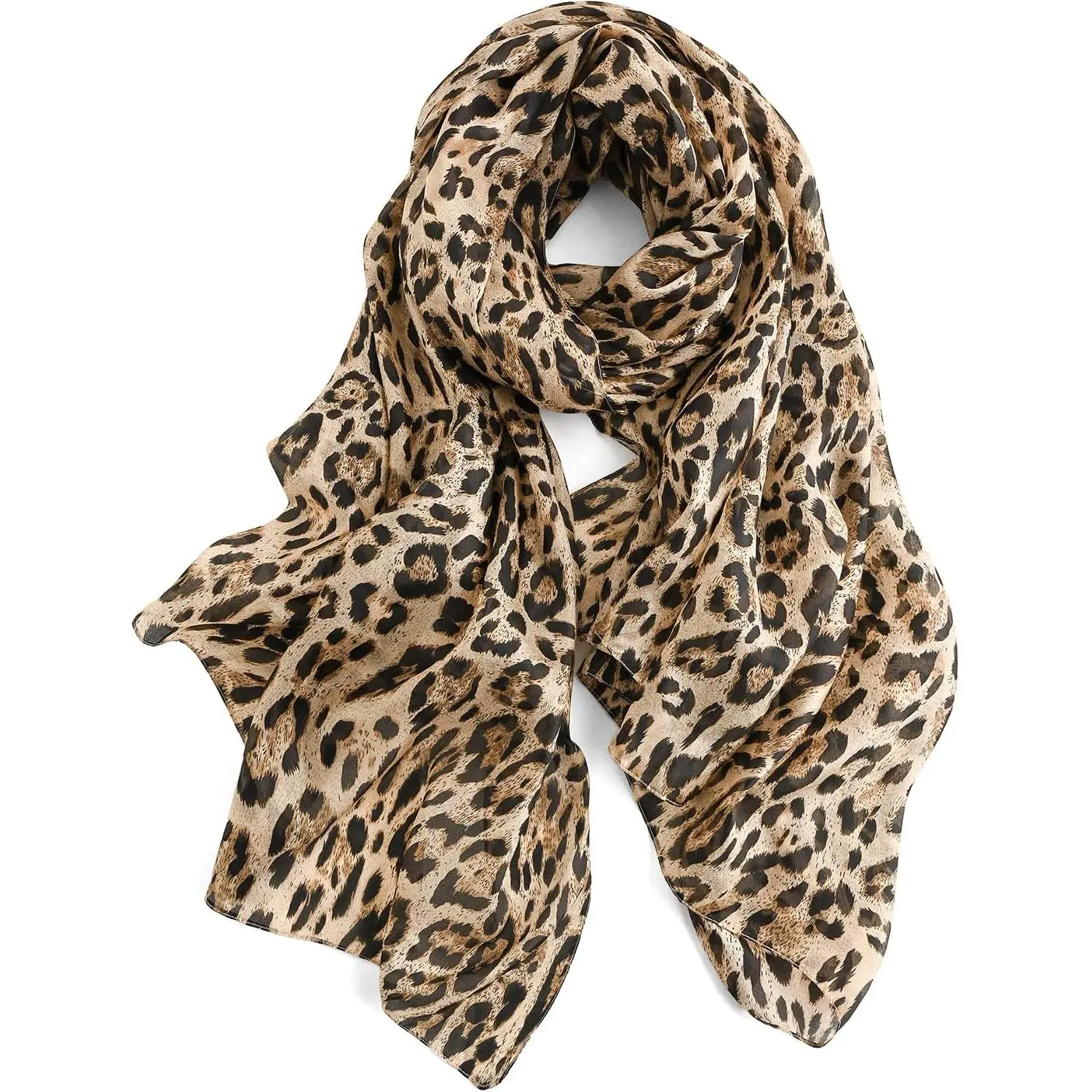 Women's Mulberry Silk Scarf - 69x43in Large Rectangular Sheer Leopard Print Lightweight Floral Shawl Wrap for Everyday Wear