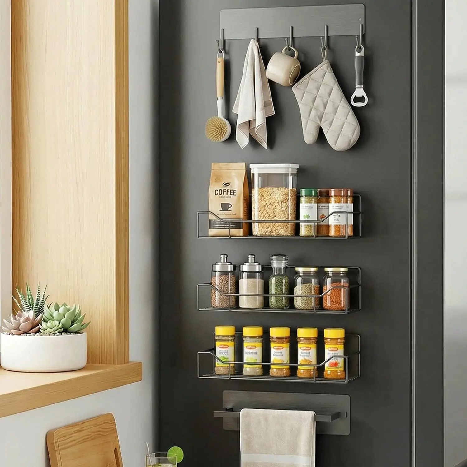 Rack for Refrigerator, 5 Pack  Fridge Organizer Shelves,  , No Drilling, Space Saving Shelf Organizer for Kitchen, Refrigerator & Laundry Room Storage (Grey)