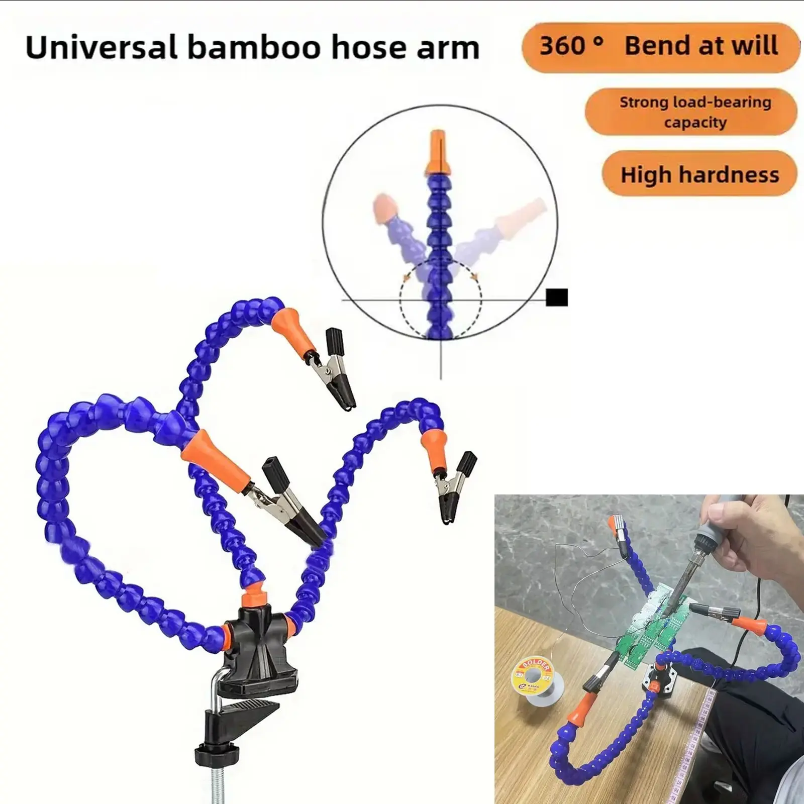 Multifunctional 3-Claw Soldering Stand, DIY Pcb Repair Tool, Third Hand Tool, Flexible Arms and Clamps, Stable Base, Blue Soldering Table, Electronics & Jewelry Assembly
