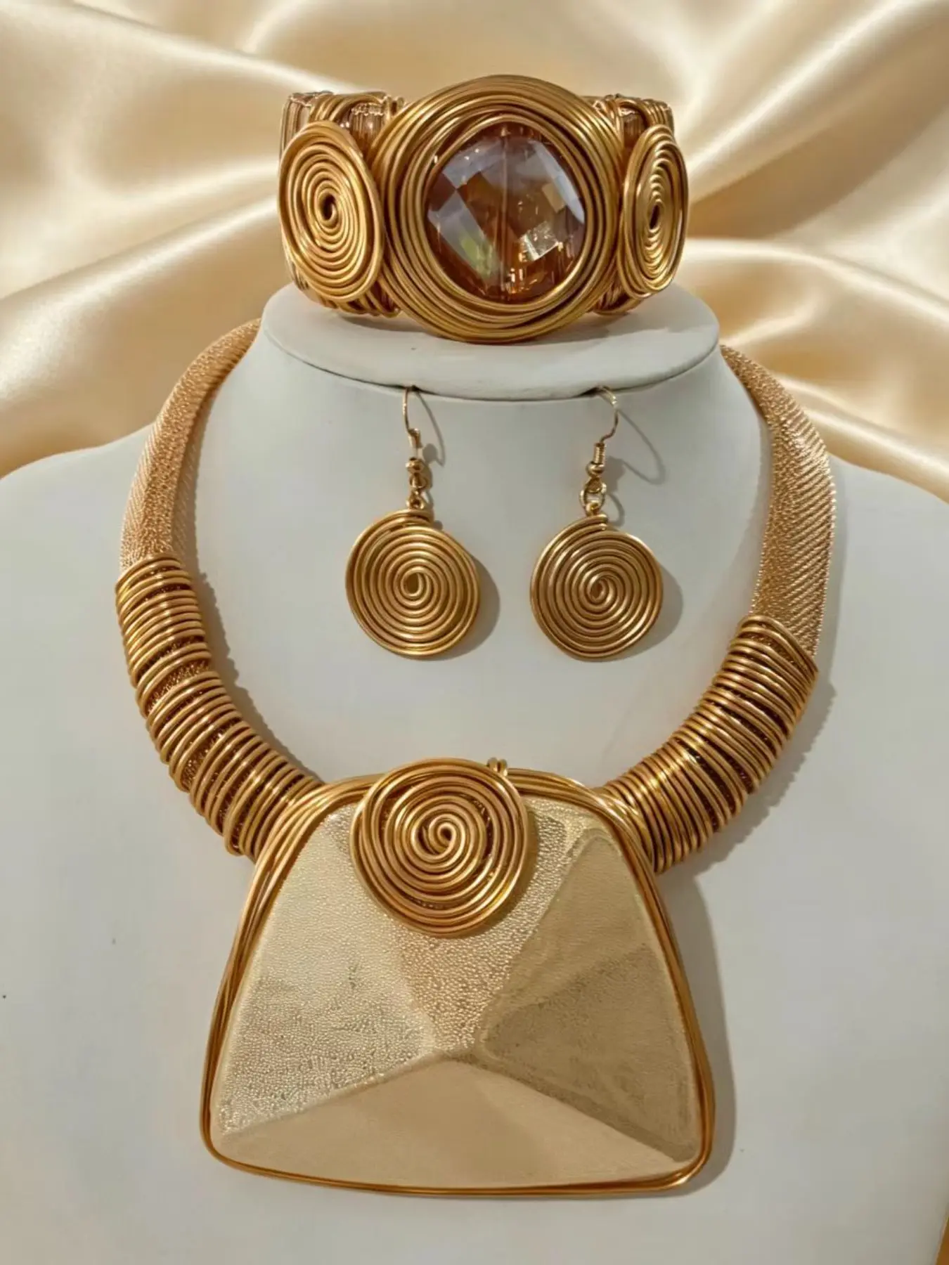 Handmade Spiral Winding Necklace Multi-purpose Earrings Open Bracelet Fashionable Jewelry Set