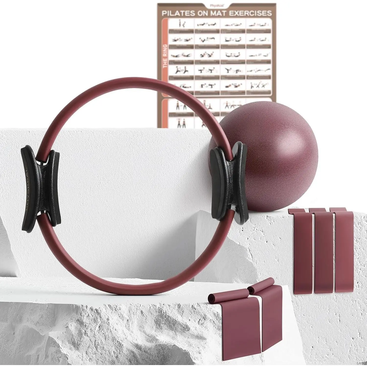 Pilates Kit, 15-Inch Pilates Ring with 1x Core Ball, 3X Resistant Loops and 2X Flex Bands,  Pilates Equipment Set and Mat Pilates Essential Kit