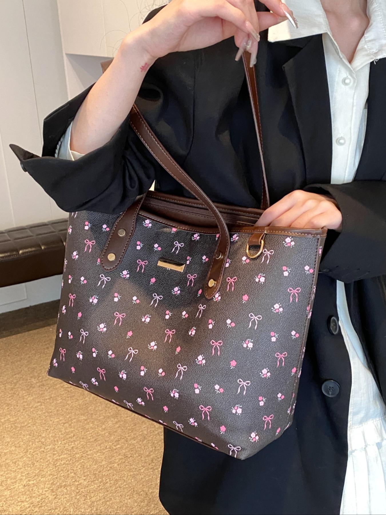 Valentine's Day Gift Women's Elegant Floral Bow Pattern Handbag, personality versatile Daily Shoulder Bag, simple exquisite Casual Fashion High quality Daily Commuter Bag, Crossbody Tote Bag