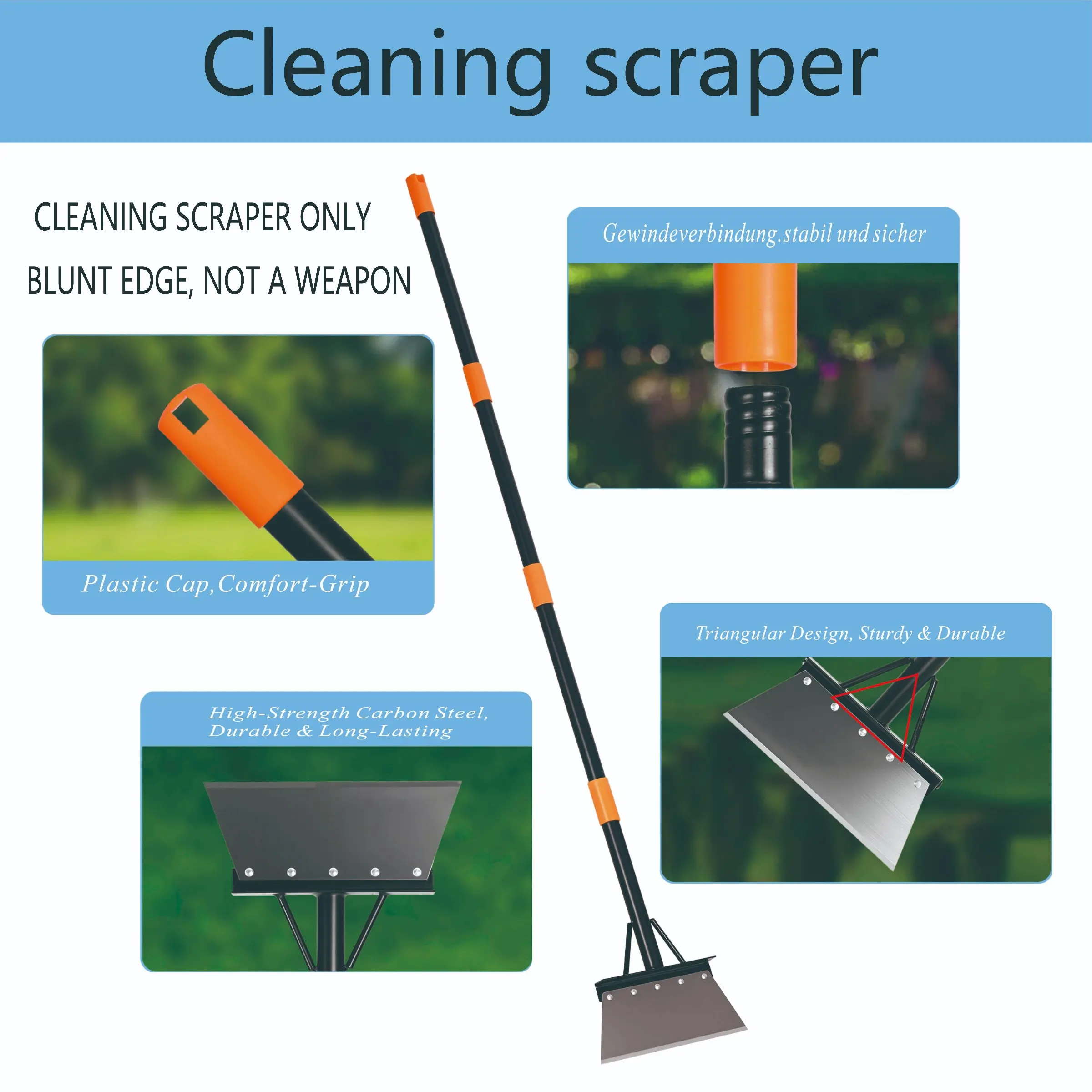 Long Handle Floor Cleaning Scraper, Dull Flat Steel Blade for Removing Moss, Wall Dust, Ice, Home Renovation Tools, Multipurpose Cleaning Tool