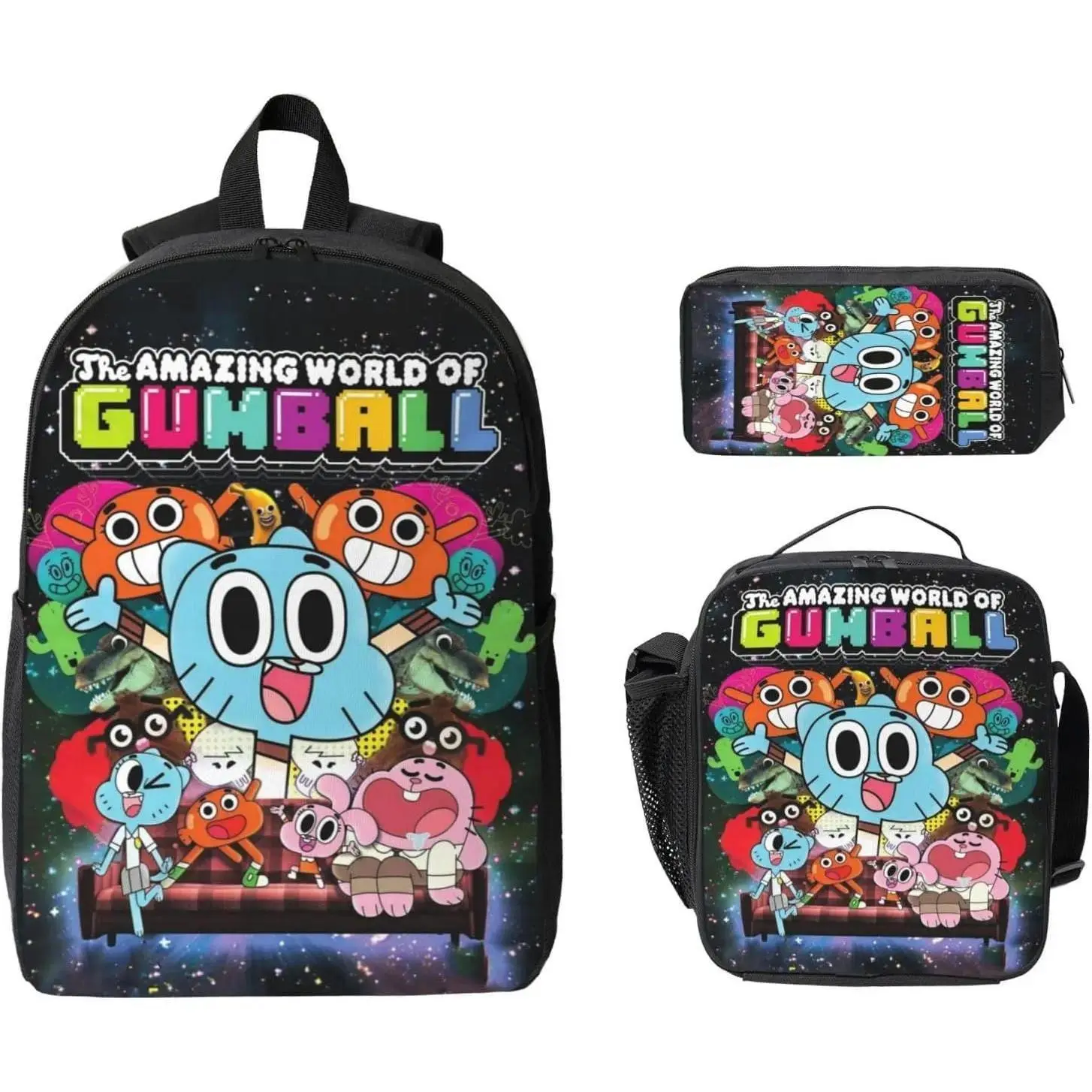 The Amazing World Of Gumball Custom Print Kids School Cartoon Backpack Set - Style 4, With Lunch Box, Pencil Case, Chain Strap, Fashion Laptop-Friendly Elementary Daypack Gift, Animals, Thanksgiving