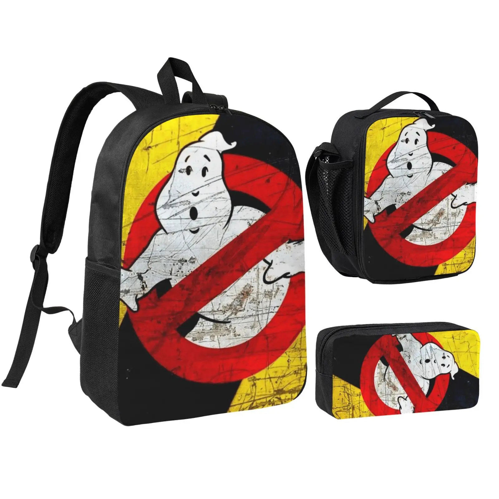 Anime Ghostbusters2 3Pcs School Backpack Set for Teens Boys Girls, Adjustable Strap Kids Bookbag with Insulated Lunch Bag & Pencil Case, Lightweight Travel Office Daypack