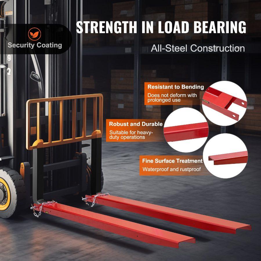 VEVOR Pallet Fork Extensions, 82 Length 4.5 Width, Heavy Duty Carbon Steel Fork Extensions for Forklifts, 1 Pair Forklift Extensions with Pins, Forklift Fork Attachments for Forklift Truck, Red