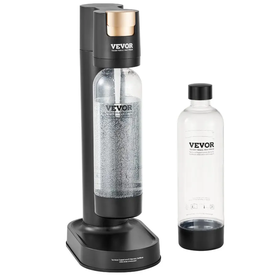 VEVOR Home Water Carbonator Sparkling Water Maker Starter Kit for Home Users, with 1L x 2 BPA-Free PET Bottles, Compatible with Mainstream Screw-In 60L CO2 Cylinders (Not Included), Black