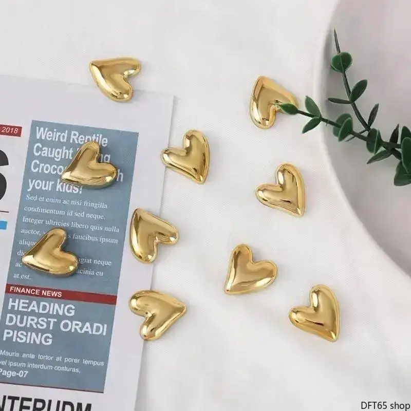 10-Piece Minimalist Heart-Shaped Alloy Refrigerator Magnets, Matte Gold Tarnish-Resistant DIY Bag Accessories for Kitchen or Office Whiteboard Gifting, Set