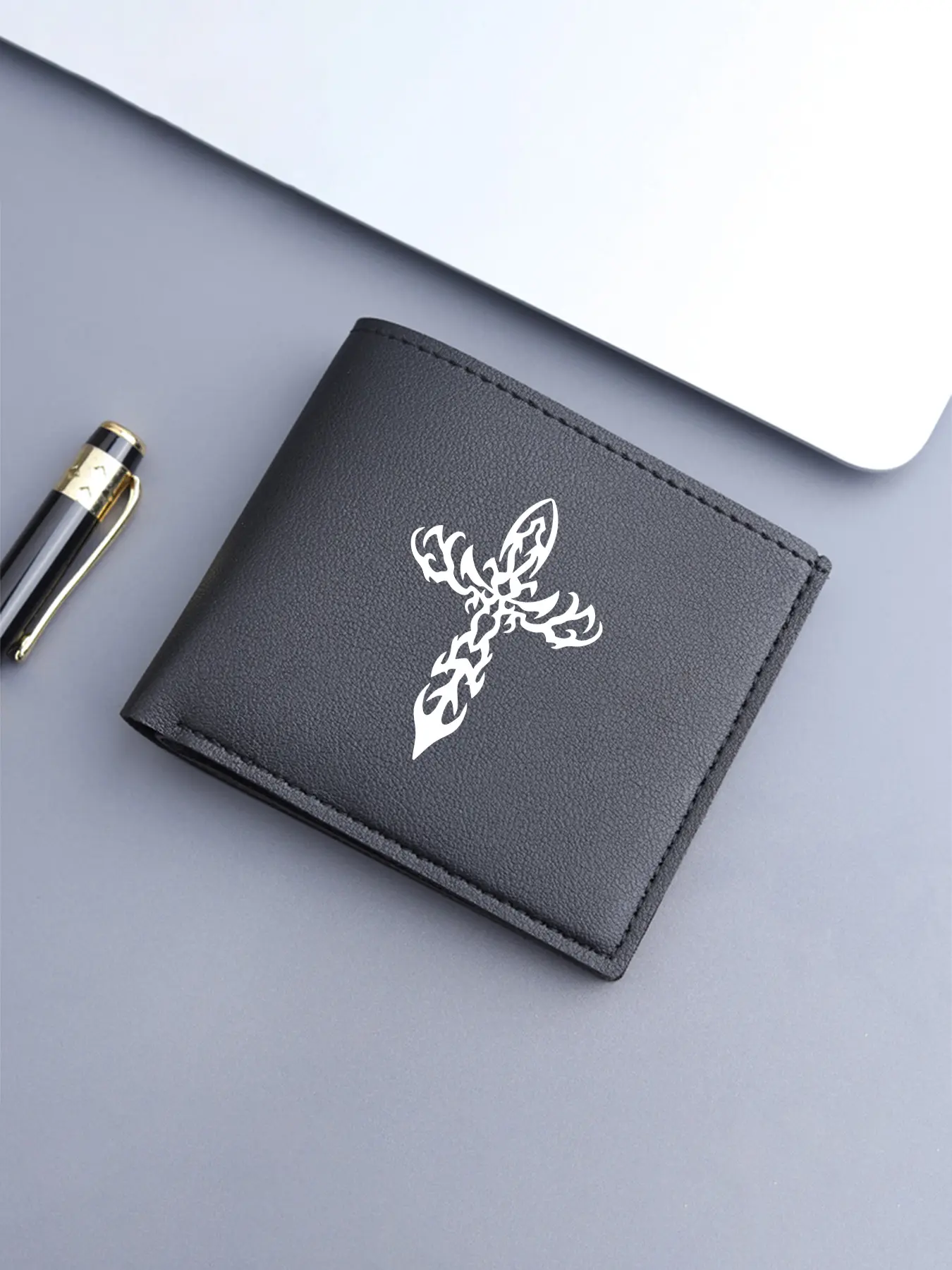 Men's PU Wallet with Cross Print, Large Capacity Purse with Multiple Card Slots & Coin Pocket