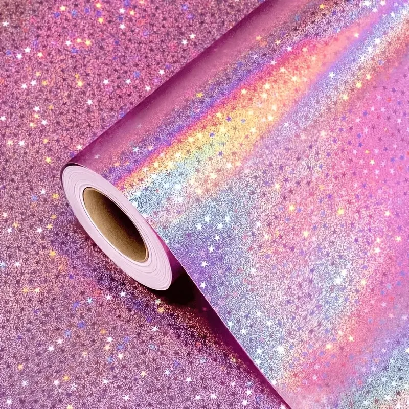 1 Roll of Gradient Holographic Star Glitter Paper, 16.93*118.11inch, Shimmery Craft Decor Paper Ideal for Art Projects & Festive Gift Wrapping Decor