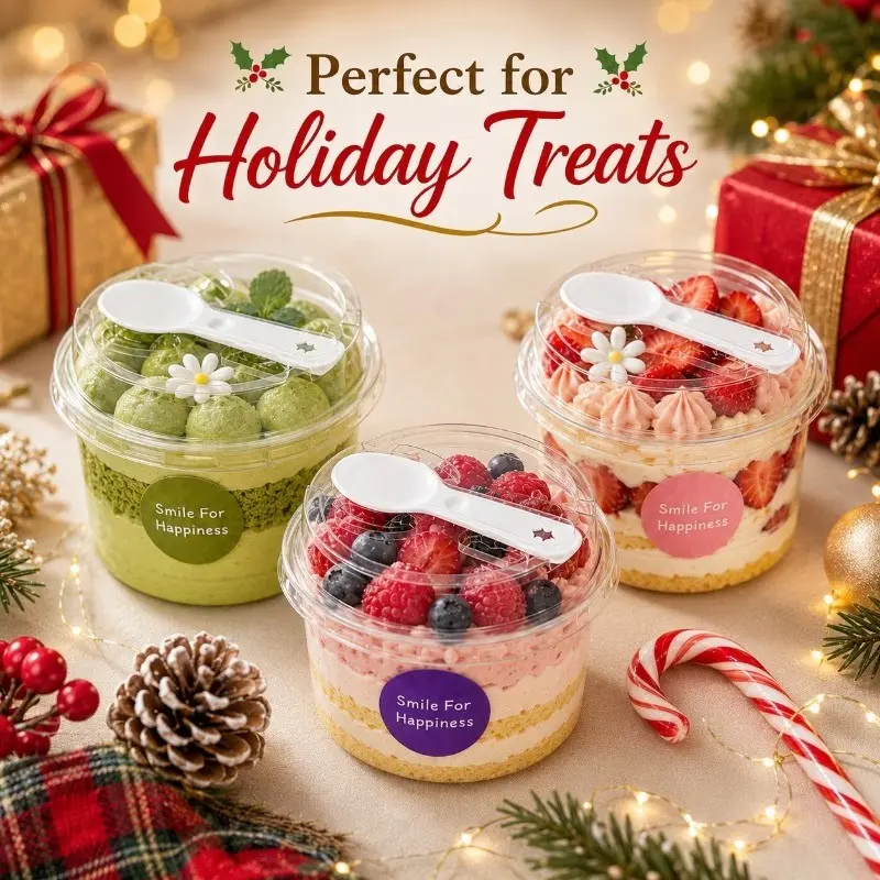 35/15 Set Sweet Treat Cups with Lids and Spoons, Disposable Plastic Dessert Cups, Transparent Mini Cups for Parties, 250ML Capacity