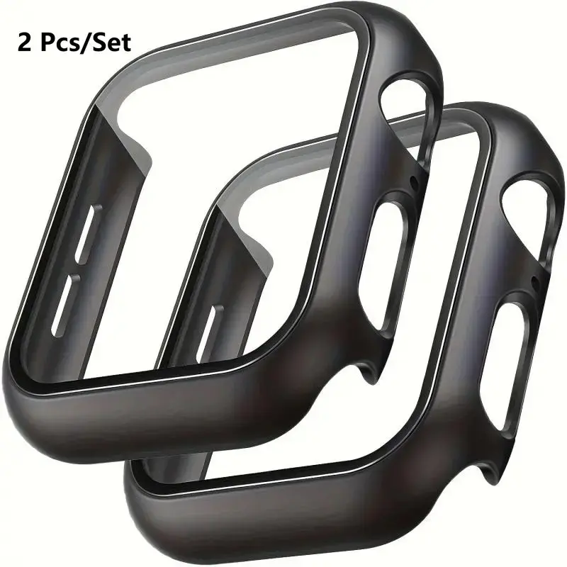 2pcs Smart Watch Case Cover 2-in-1 Ultra-thin Durable Protective, Protective Shield Tempered Glass Screen Protector Case, Compatible with Apple Watch 38/40/41/42/44/45/46 Series SE/10/9/8/7/6/5/4/3, Smartwatch Accessories