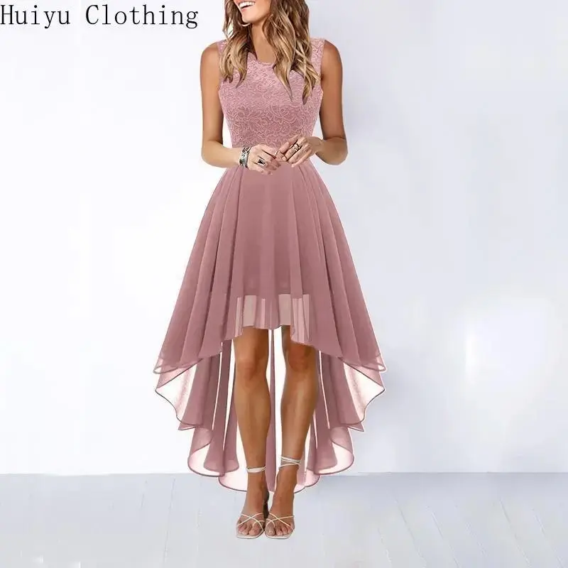 Women's Lace Cocktail Party Dress 2025 Handkerchief Hem Bridesmaid Prom Formal Dresses for Wedding Guest Beach Fashion