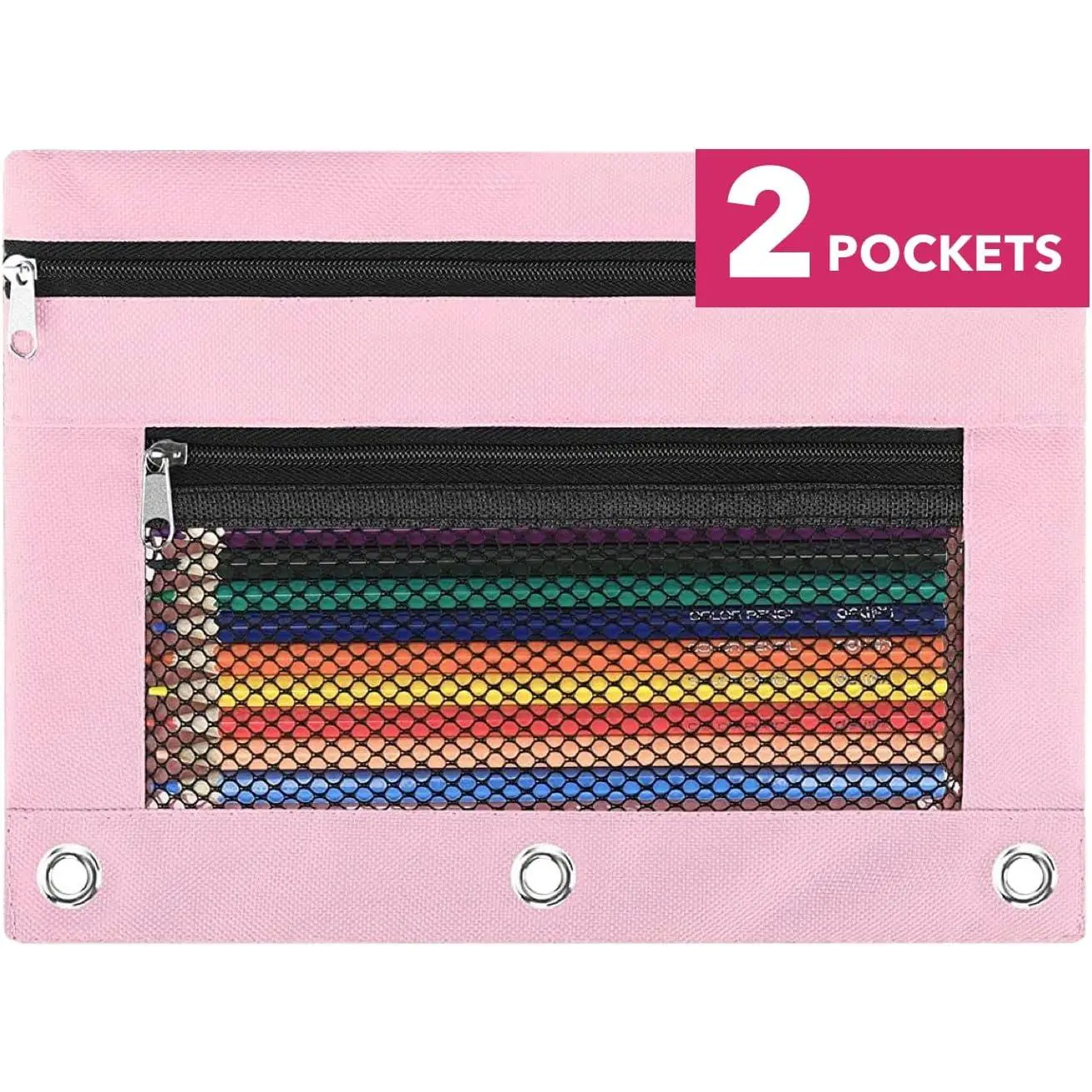 Pencil Pouch 3 Ring Binder: 3 Ring Binder Pencil Case Bag Zipper Pencil Pouch Bulk Holder Accessories Clear Window Pencil Case Aesthetic Pencil Organizer Pockets (, 1), 3RB-muti