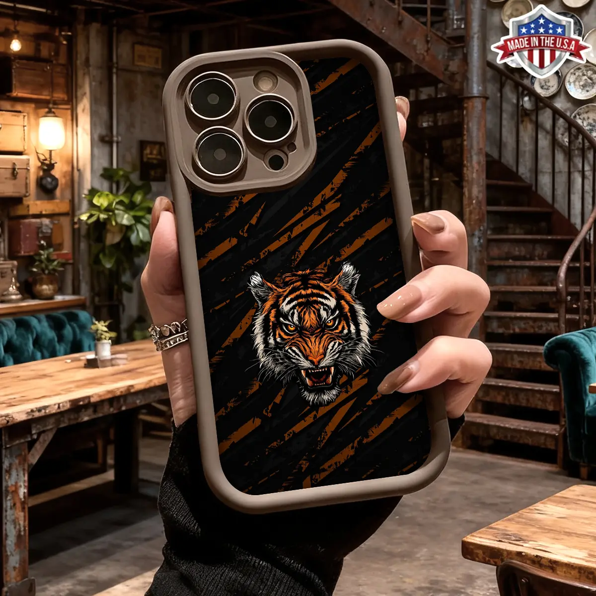 Cool Fierce Tiger Head Stripe Graphic Aesthetic Phone Case for iPhone 17 16 15 14 Pro Max 13 12 11 XR XS Plus Air Shockproof Anti Drop Slim Protective TPU Cover Birthday Christmas Valentine Gift