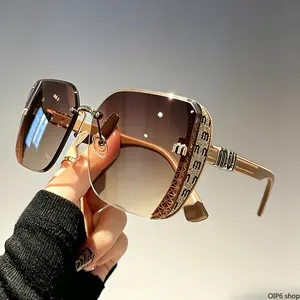 Square Rimless Sunglasses - Trendy Large Frame UV Protection Eyewear for Daily Wear, Travel