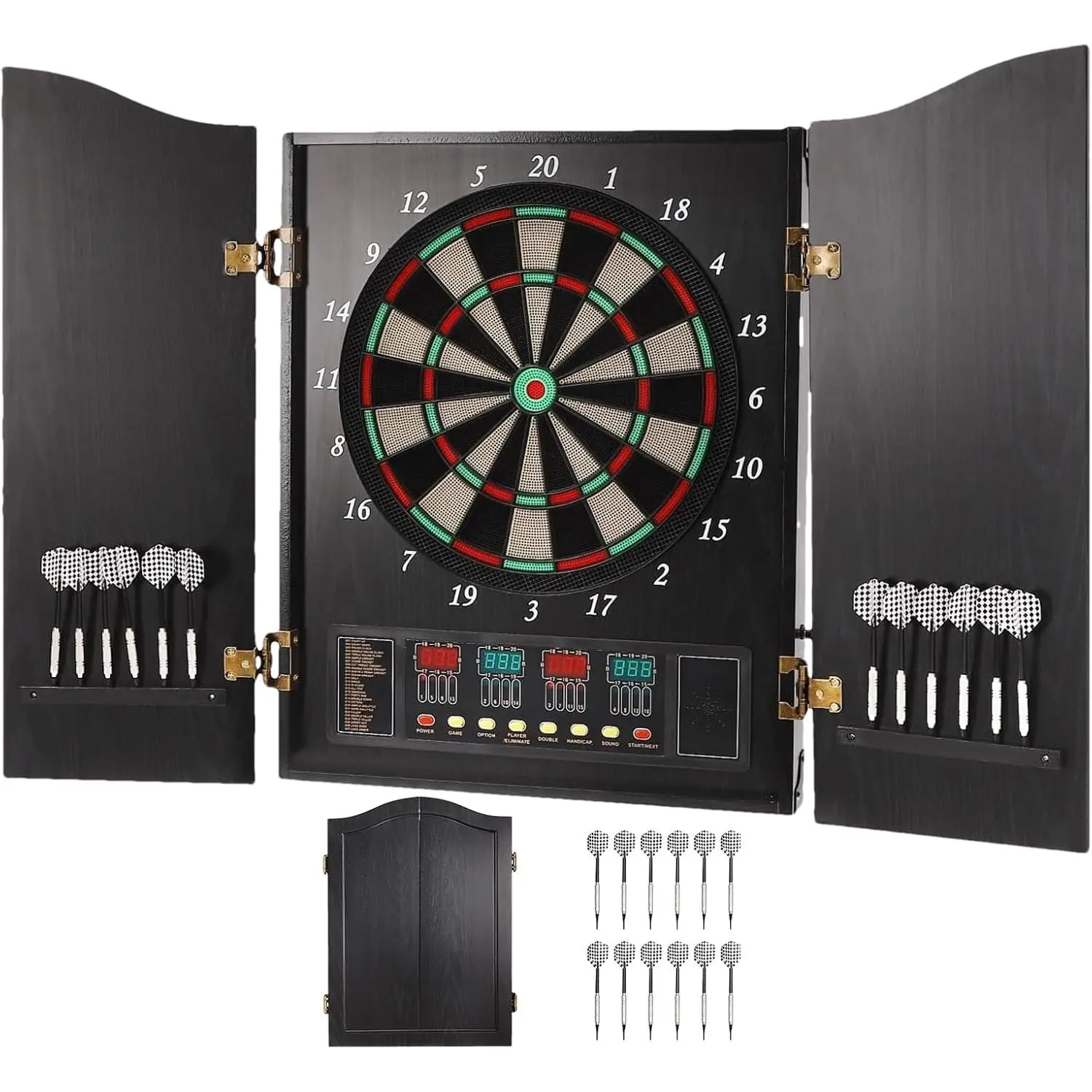 Pro Electronic Dartboard Cabinet Set - 9.5kg Machine, High-Brightness LED Display, MDF+ABS Rectangular Modern CB05E Cabinet, 27+ Games, 243 Variations, 12 Soft Tip Darts, 88 Tips, 16-Player Scoring, Push Button, 102*62cm/50*69cm, Adult Home Supply
